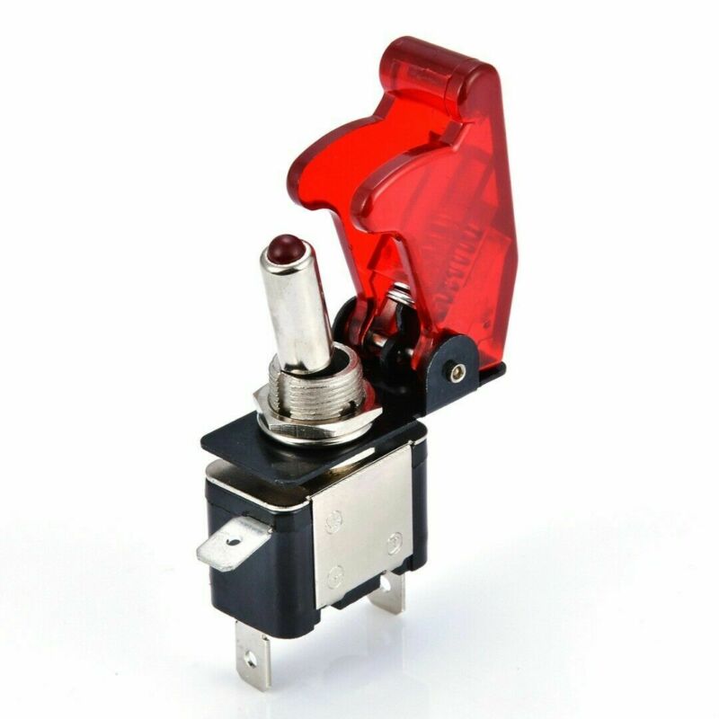 3-pin on/off 20A, 12V Car truck LED toggle switch light is on, with safety aircraft flipping protective cover red.: Change with cover