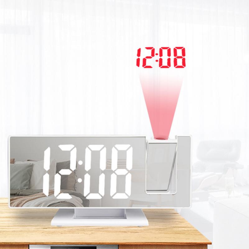 LED Mirror Alarm Clock Table Digital Ceiling Projector Alarm Clock USB Wake Up FM Radio Time Projector Bedroom Bedside Clock