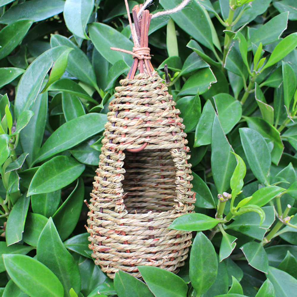 grzędowanie koliber klatka DIY ciepły domek dla ptaków zagnieżdżanie Wykonany ręcznie trawa ogród wróbel odkryty schronienie rękodzieło Dom wiszące