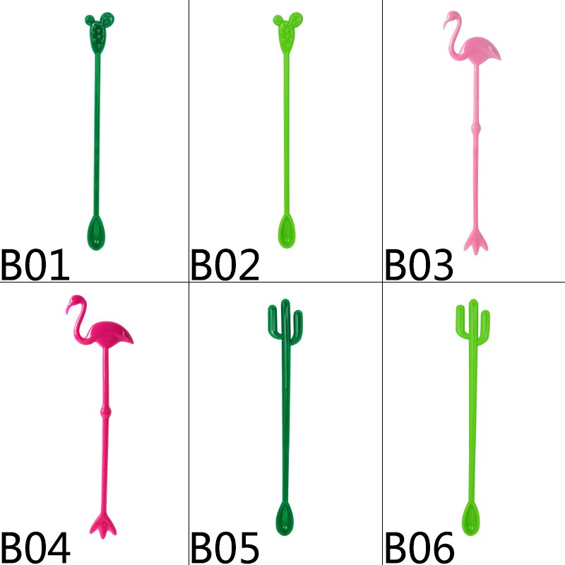 Agitateur de boissons en plastique, 6 pièces, pour fête d'été, fête tropicale, décoration de fête hawaïenne, flamand rose, agitateur de boissons, café