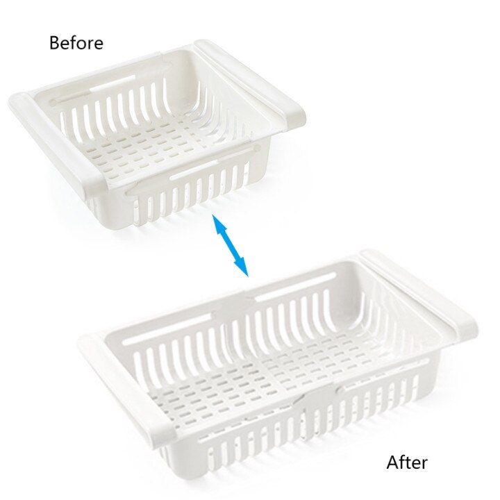 Kitchen Fridge Organizer Adjustable Stretchable Refrigerator Organizer Drawer Basket Kitchen Food Accessories Storage Rack Box: white