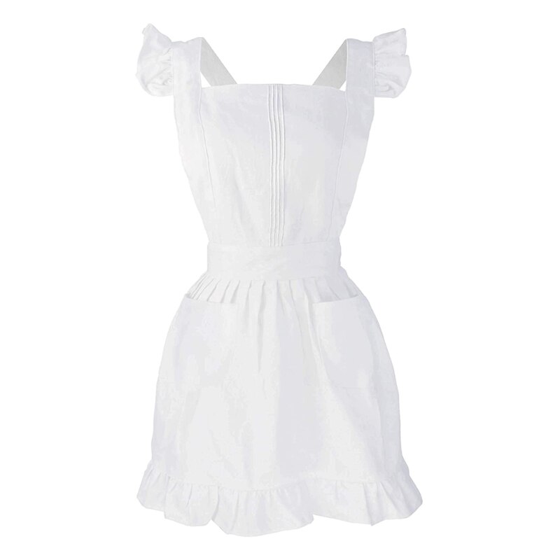 Frauen Mädchen Rüschen Umriss retro Weiß Schürze Einstellbar Viktorianischen Lätzchen Dienstmädchen Cosplay Küche Kuchen Backen Kochen Reinigung K0AB