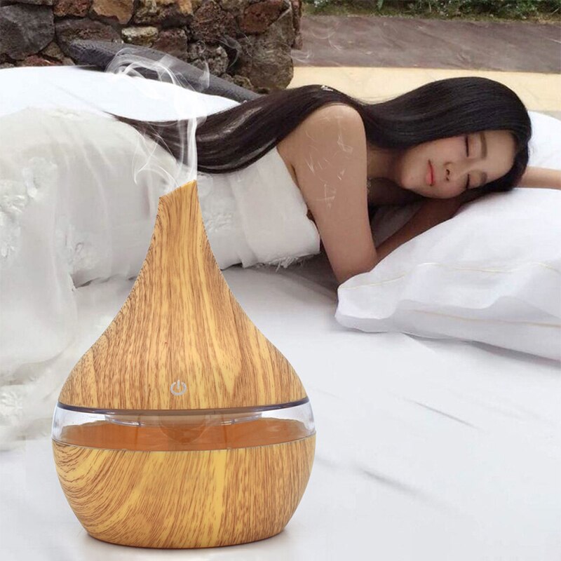 USB Luftbefeuchter Elektrische Öl Aromatherapie Holzmaserung Ultraschall Luft Diffusor Lichter Auto für Heimat Sekretariat Duft Parfüm 300ML