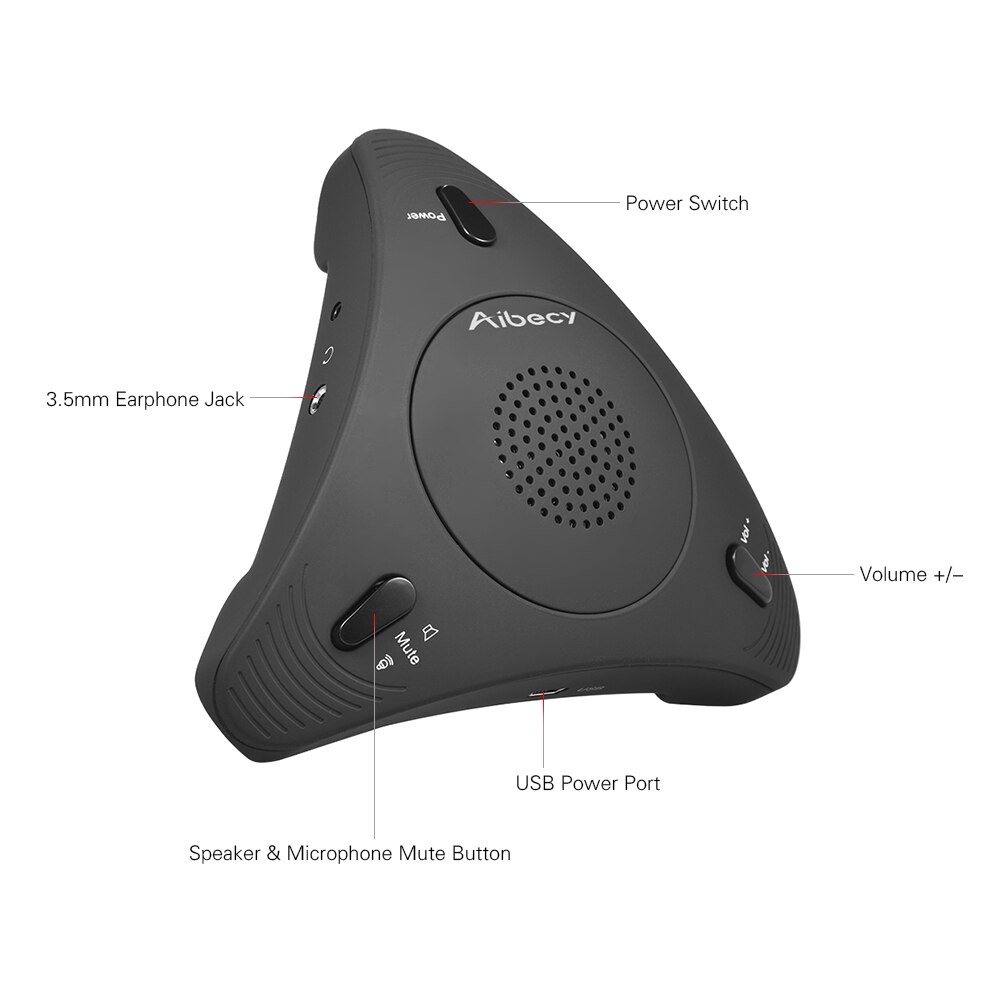 Aibecy USB Desktop Computer Conference Omnidirectional Condenser Microphone Mic Speaker Speakerphone 360D Audio Pickup for Meet