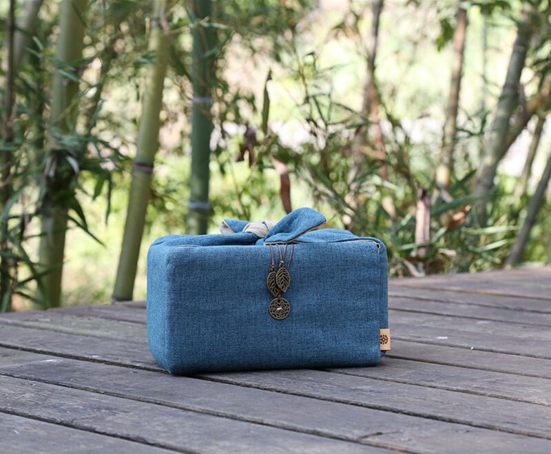 Borsa da viaggio portatile da viaggio borsa da tè per teiera tazza da tè tazza da tè in cotone e lino accessori per cerimonia del tè: 1 pot and 6 cups / Navy blue