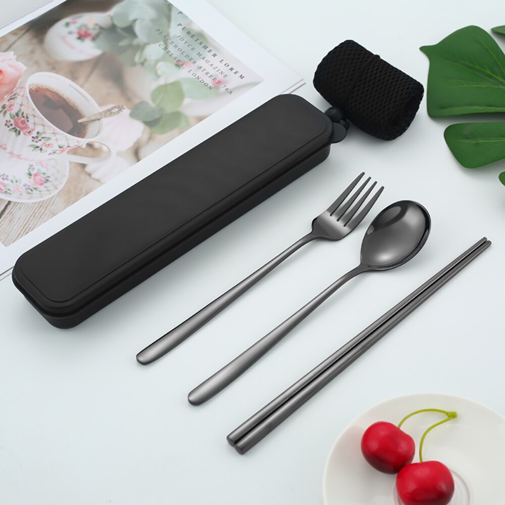 304 ruostumatonta terästä korea astiasto lusikka syömäpuikot laatikko astiasto matka ruokailuvälinesarja kannettava astiasto