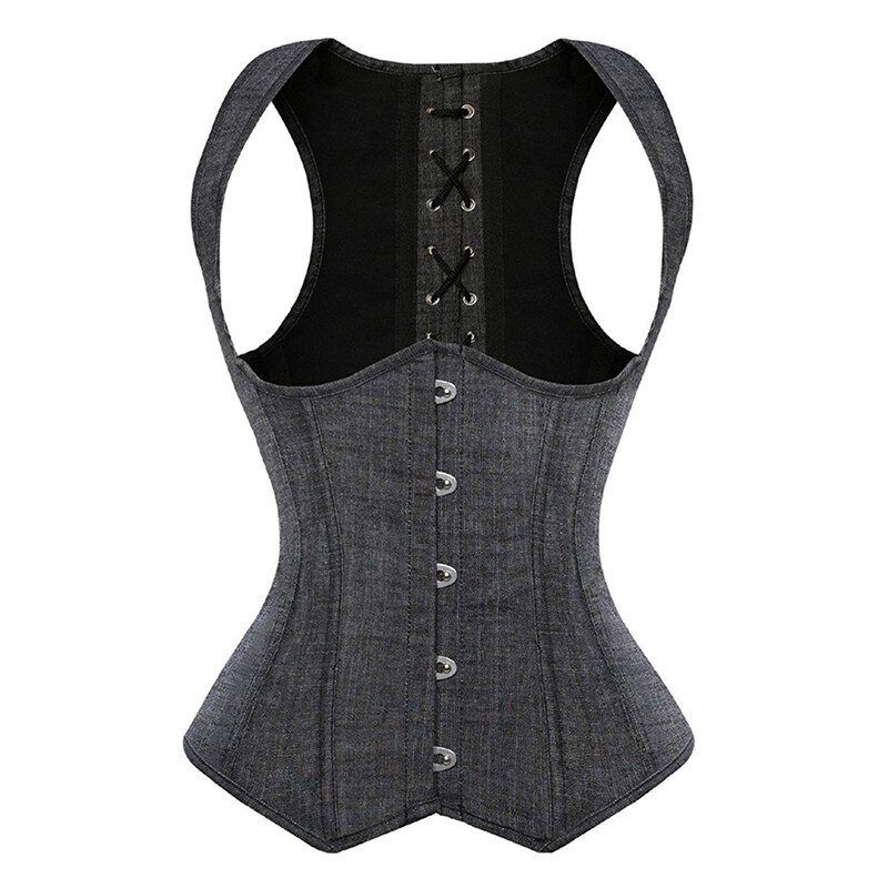 Caudatus Korsetten en Bustiers Corset Corselet Denim Jean Corsage Afslanken Underbust Top Bustier Vest Sexy Lingerie Bandjes Plus S: L