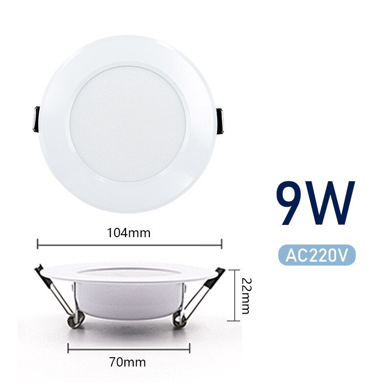 6 stk/parti led downlight 3w 5w 7w 9w 12w 15w rund forsænket lampe  ac220v led loftslys downlights spotlight indendørs belysning: 9w / Kold hvid