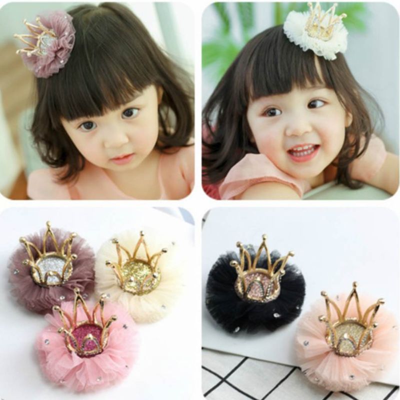 Children Kidds Girl Princess Rhinestone Crystal Lace Crown Hairpin Clip Style Decoration Accessory