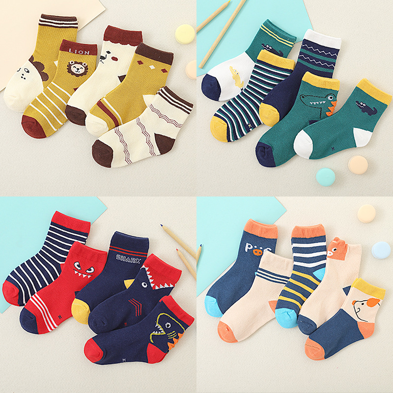 5 Pair Animals Sock Cotton Baby Socks Autumn Winter Children's Student Anti-skid Socks Boys and Girls Multi-color Cartoon