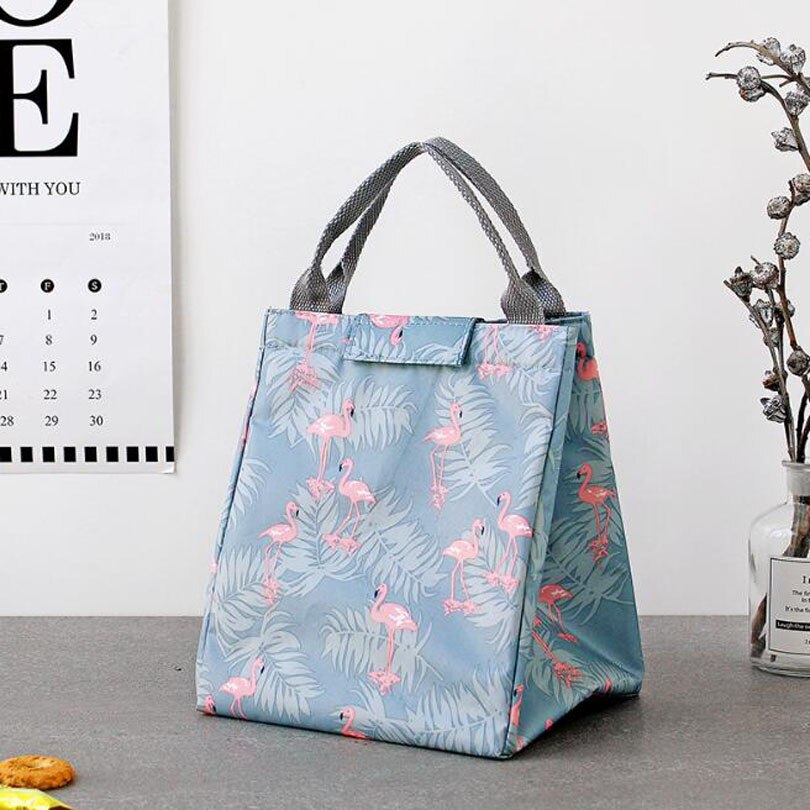 Leaf Pattern Waterproof Oxford Tote Lunch Bag Large Capacity Thermal Food Picnic Lunch Bags for Women kid Men Cooler Lunch Box: Light Blue 03