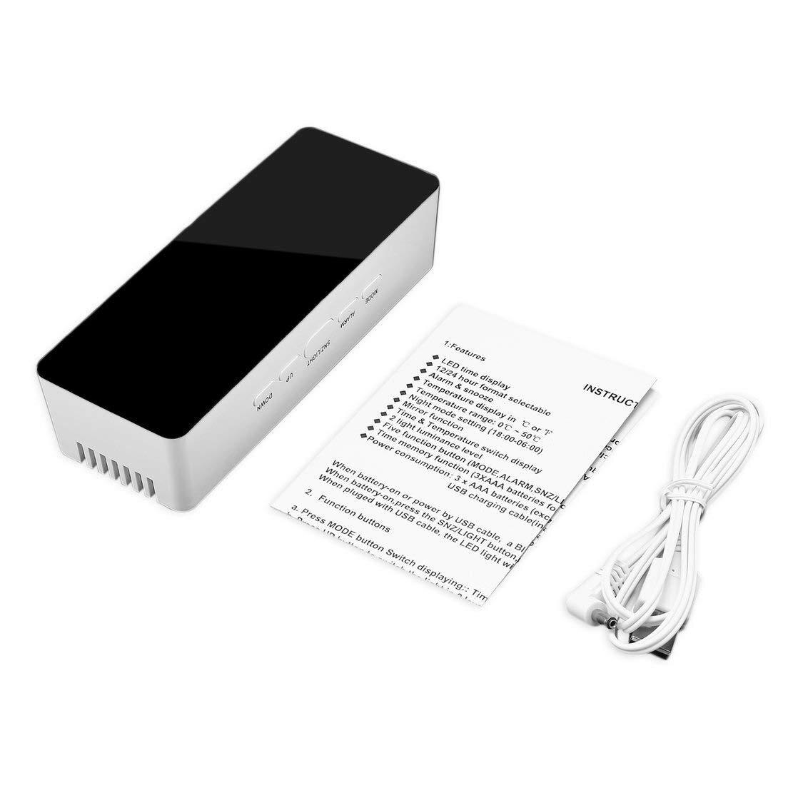 Led-spiegel digitale wekker snooze tafelklok weklamp elektronische temperatuur usb despertador woondecoratie