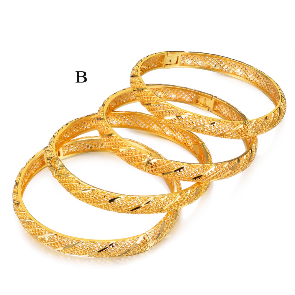 Wando 4 pièces De Mariage Couleur Or Bracelets pour Femmes Mariée Bracelets Éthiopien/france/Afrique/Dubai Bijoux (A: fermé) B: Ouvert