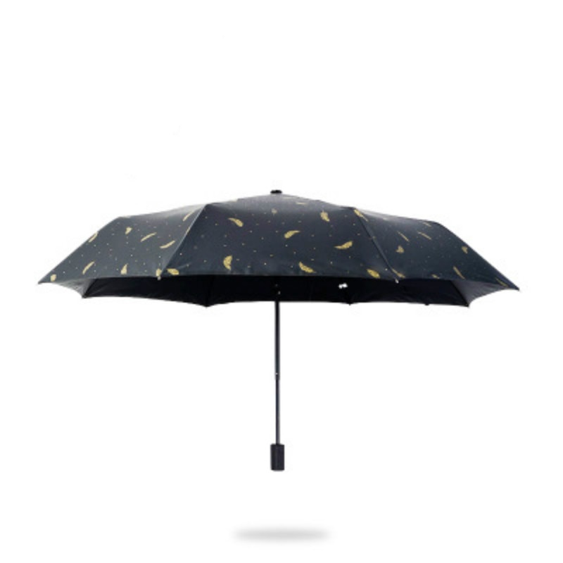 Large Size Sun Umbrella Folding Umbrella Sun Protection UV Men and Women Black and white feather pattern