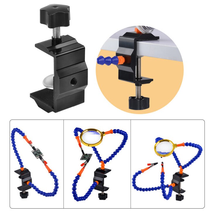 Toolour Bench Vise Table Clamp Soldering Station with 3pc Flexible Arms Soldeirng Iron Holder PCB Welding Repair Third Hand Tool
