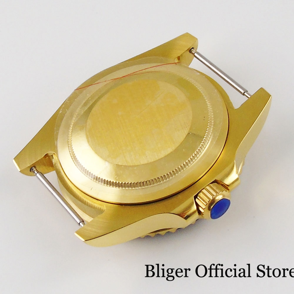 Gold Coated 40mm Watch Case Sapphire Crystal Fit NH35 NH35A Movement Solid Backcover