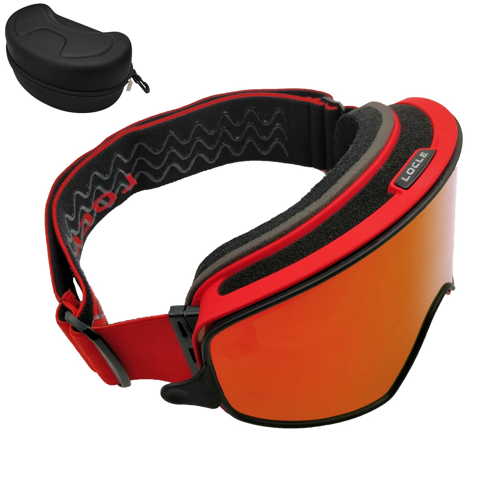 Locle Magnetische Skibril 2 In 1 Mannen Vrouwen Snowboard Bril Skiën Bril Brillen Sneeuw Anti-Fog Ski Masker: Red and Box