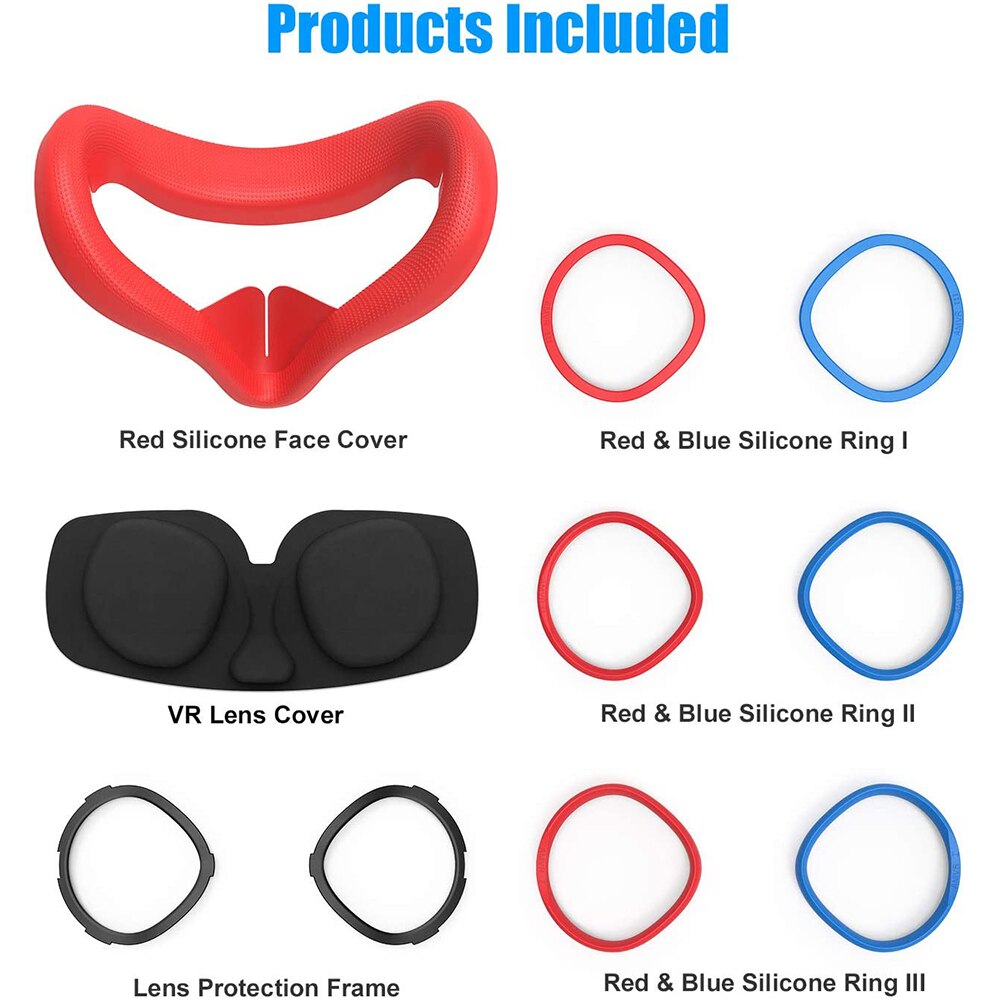 3-in-1 copri viso in Silicone e lente anello antigraffio protezione per Oculus Quest 2, accessori antisporco impermeabili resistenti al sudore: RED