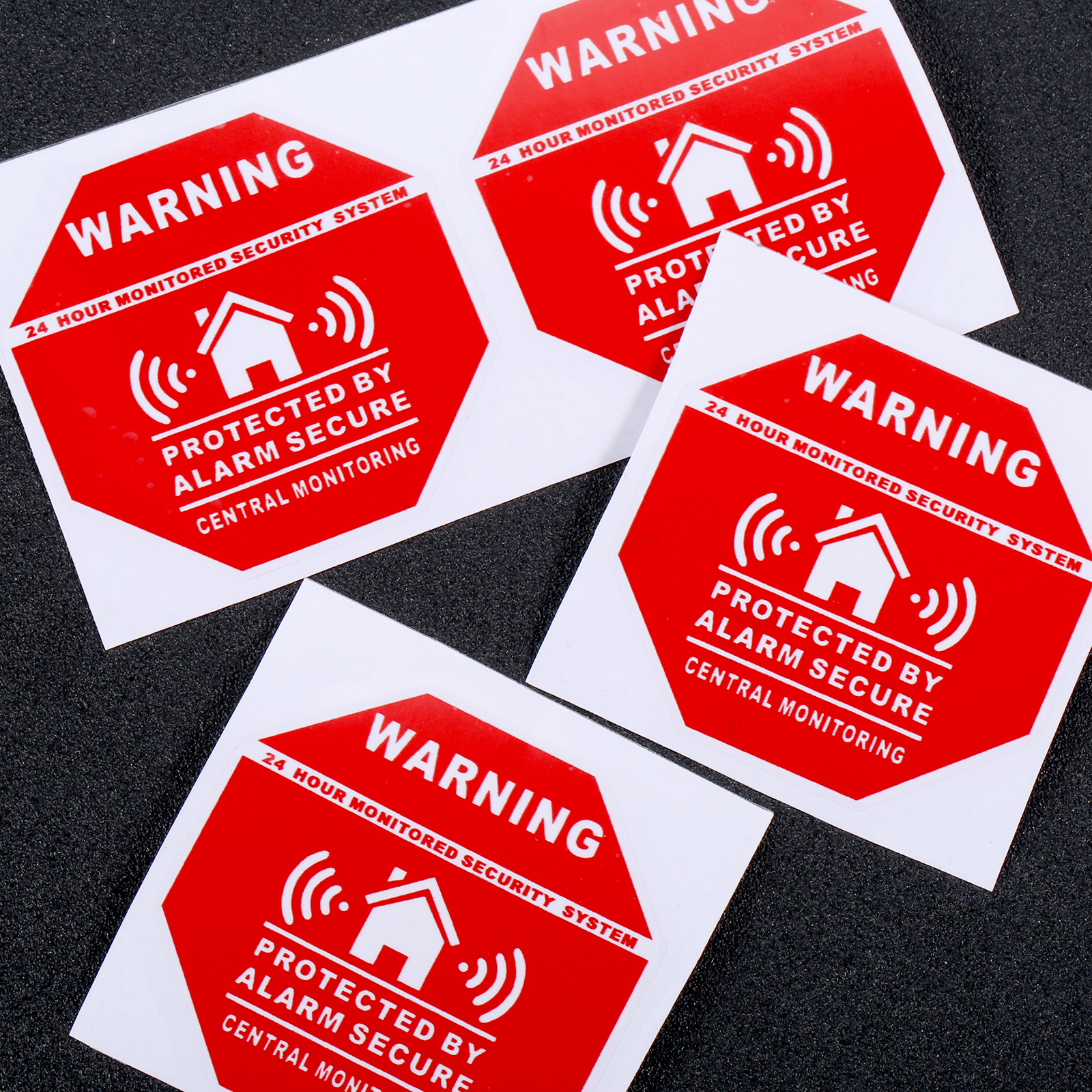 4pcs Warning Sticker "24 Hour Monitored Alarm Secure System" Self-adhesive 2.87" Indoor/Outdoor Safety Door Sign Security Decal