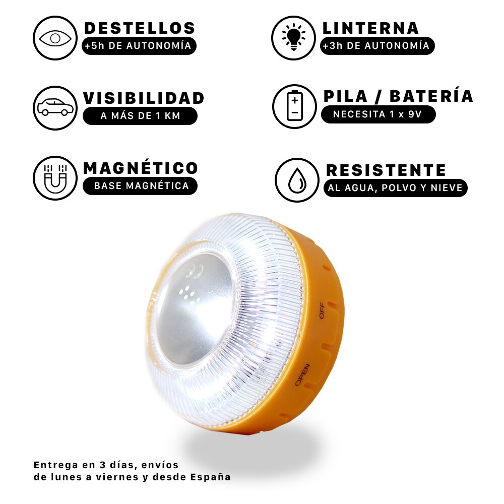 Luz/Luces de Emergencia V16, para el Coche, Moto, Camión, Imantada, Help-Flash, Luz para emergencias y Linterna, España