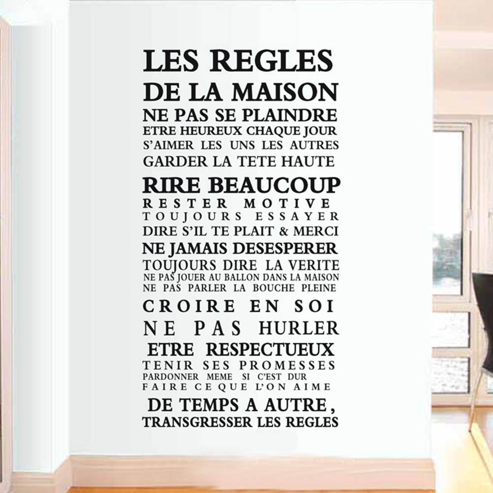 Home Decoratieve Franse Taal Muurstickers \ "Huisregels" Citaat Muurstickers Verwijderbare Vinyl Art Decals Niet giftig Sticker