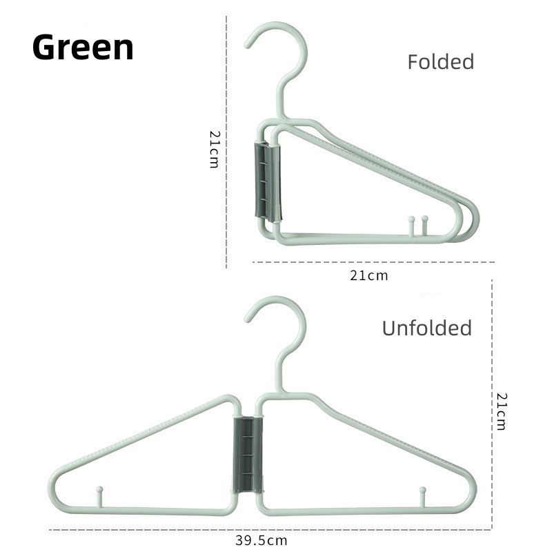 Household foldable plastic hanger Integral folding storage PP plastic set hanger saves space: light green