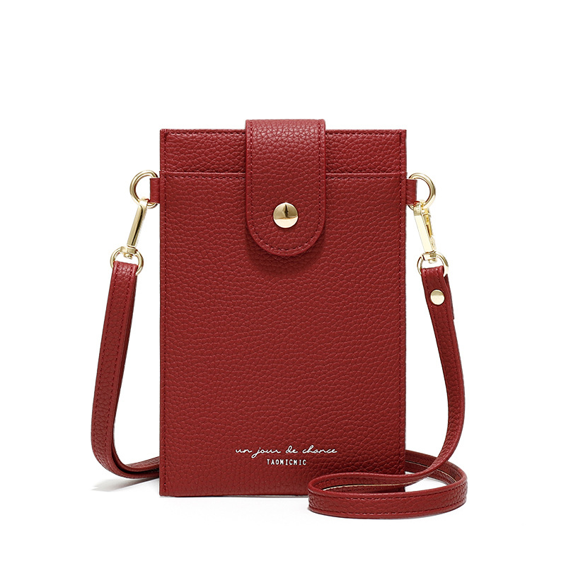 Ultra-tynd farverig mobiltelefon taske daglig brug kortholder lille sommer skuldertaske til kvinder blød pu læder lynlås pung: Rød