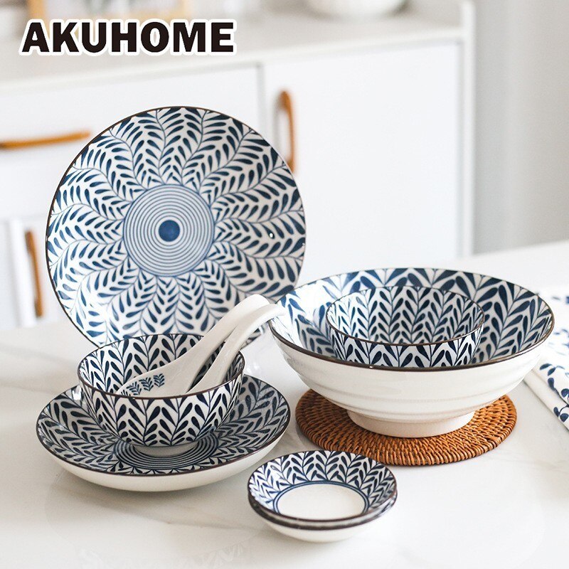 Vaisselle en céramique de style japonais, assiette de ménage, assiette ronde, bol à soupe pour salade AKUHOME