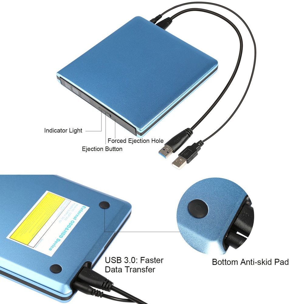 For Samsung Asus Dell HP ASUS Ultrabook USB3.0 External DVD Player 8X DVD-ROM Combo Reader 24X CD-R Burner Slim Optical Drive