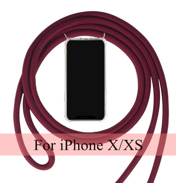 Cubierta del teléfono de la cadena del cordón de la correa para el iphone XR X XS Cordón de cadena para colgar la cubierta del teléfono móvil para la cáscara del iphone X XS XR TPU: X XS Red