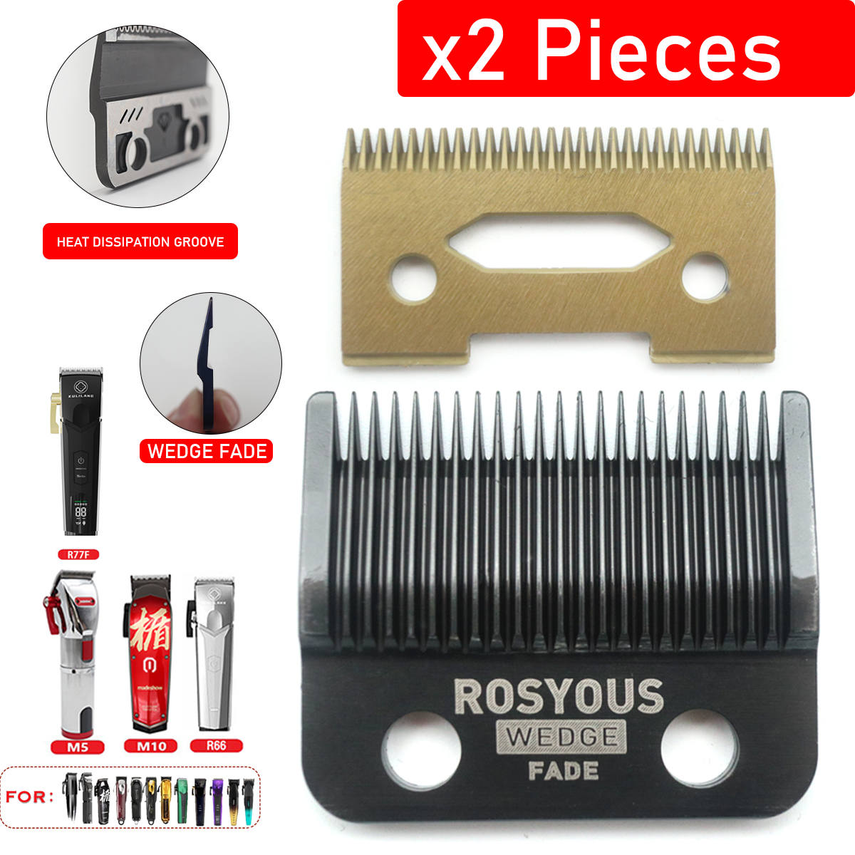 DLC FADE Blade Replacement for 2020C KULILANG VGR V003 Madeshow M10 Hair Clipper Titanium Plated Ceramics Blade: Clear