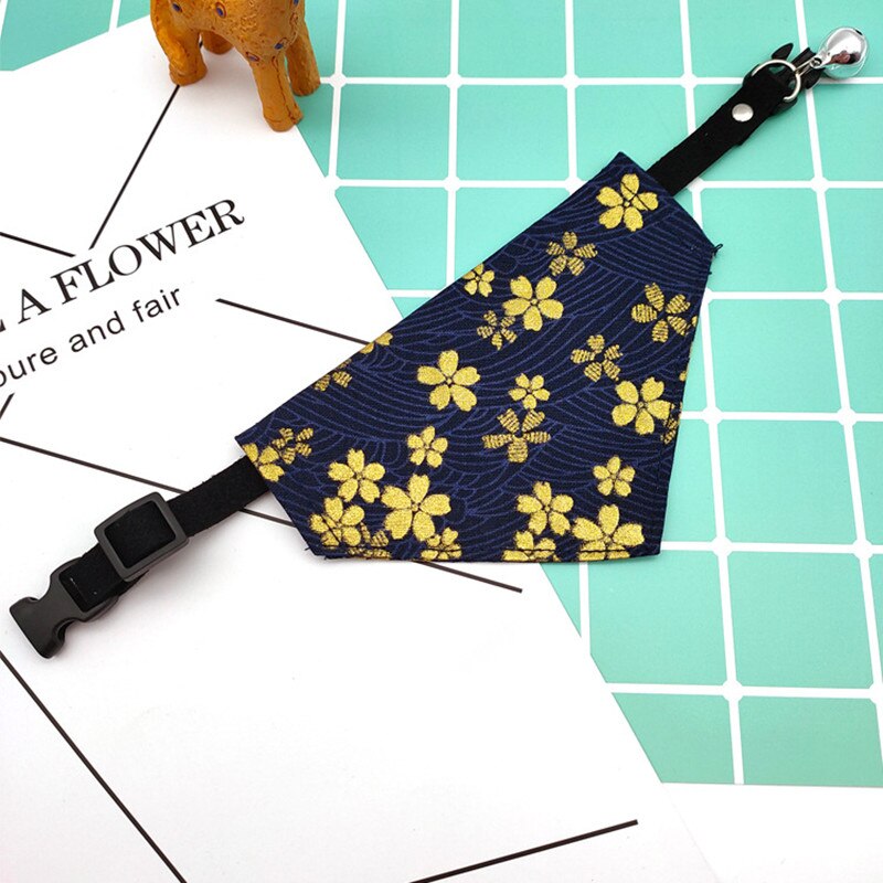 Japanese Adjustable Small Dog Collars Puppy Cute Pet Slobber Towel Outdoor Cat Collar Print Scarf Dog Collar Neckerchief: Blue / XL