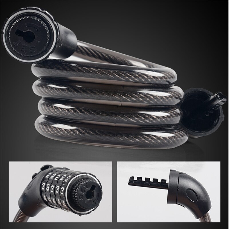 Bike Security Combination Lock 5-Position Coded Resettable Long Steel Cable Locker Protective Tools for Bicycles Scooters