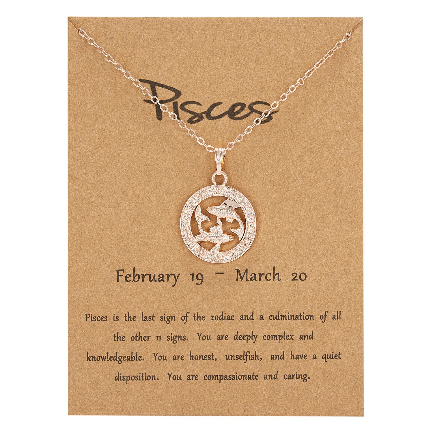 Trendige halsketten mit anhängern 12 sternzeichen-motiven in roségold für damen und herren – löwe-motiv, ideal als grußkarte, geburtstagsgeschenk oder familienschmuck.: Fische