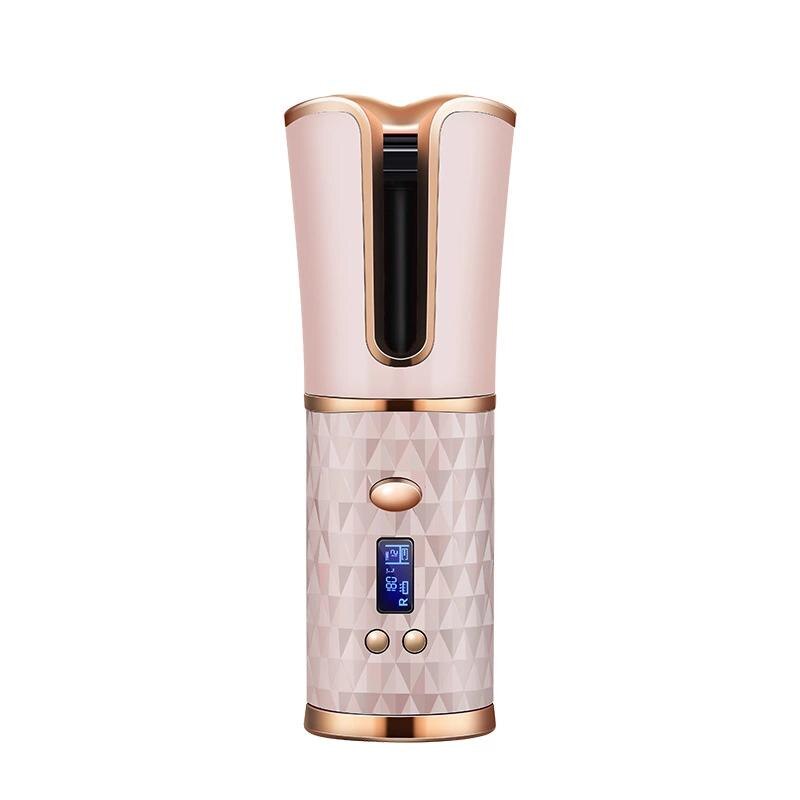 Rizador de pelo automático inalámbrico portátil, rizador de cerámica recargable por USB, herramientas de estilismo de rotación automática: NEW PINK