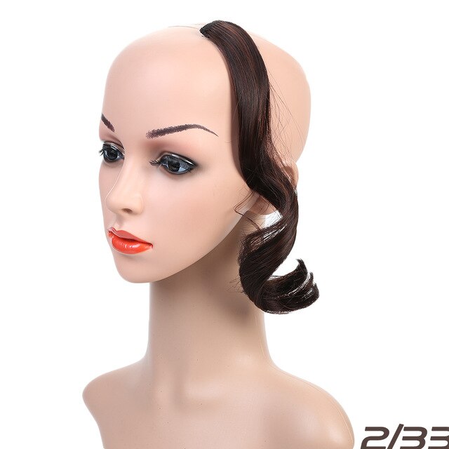 Buqi syntetisk naturlig bølget en klips i pannelugg foran hårside frynser hår for kvinner svart brun lang pannelugg hårforlengelse: 2 i 33