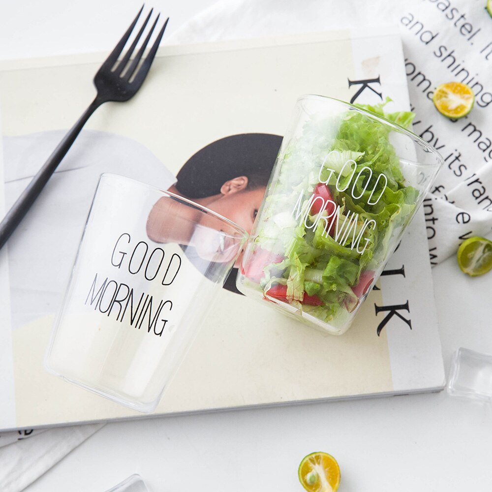 Good Morning Black White Transparent Glass Coffee Tea Drinks Dessert Breakfast Milk Cup Kitchenware Glass Mugs 400ml