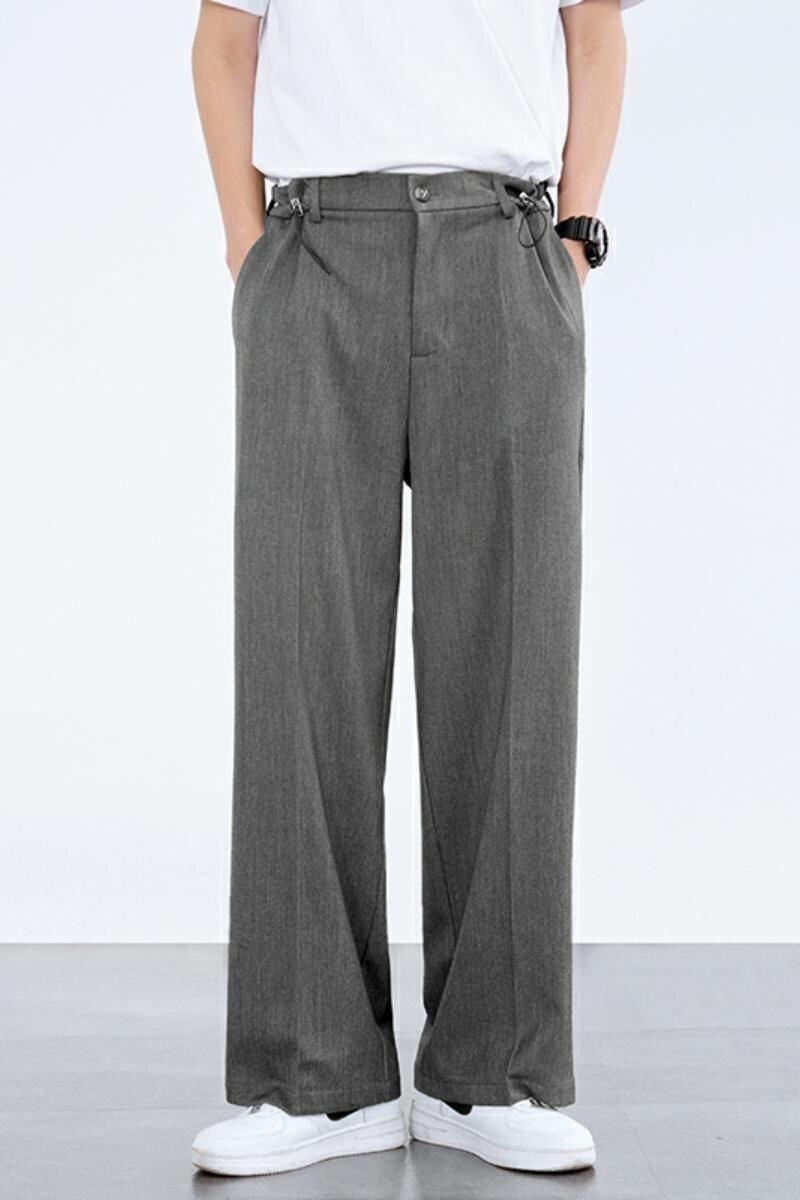 Pantalones de traje holgados de primavera y verano para hombre, pantalones ajustados de pierna ancha, elásticos, drapeados, informales, de color sólido que combinan con todo