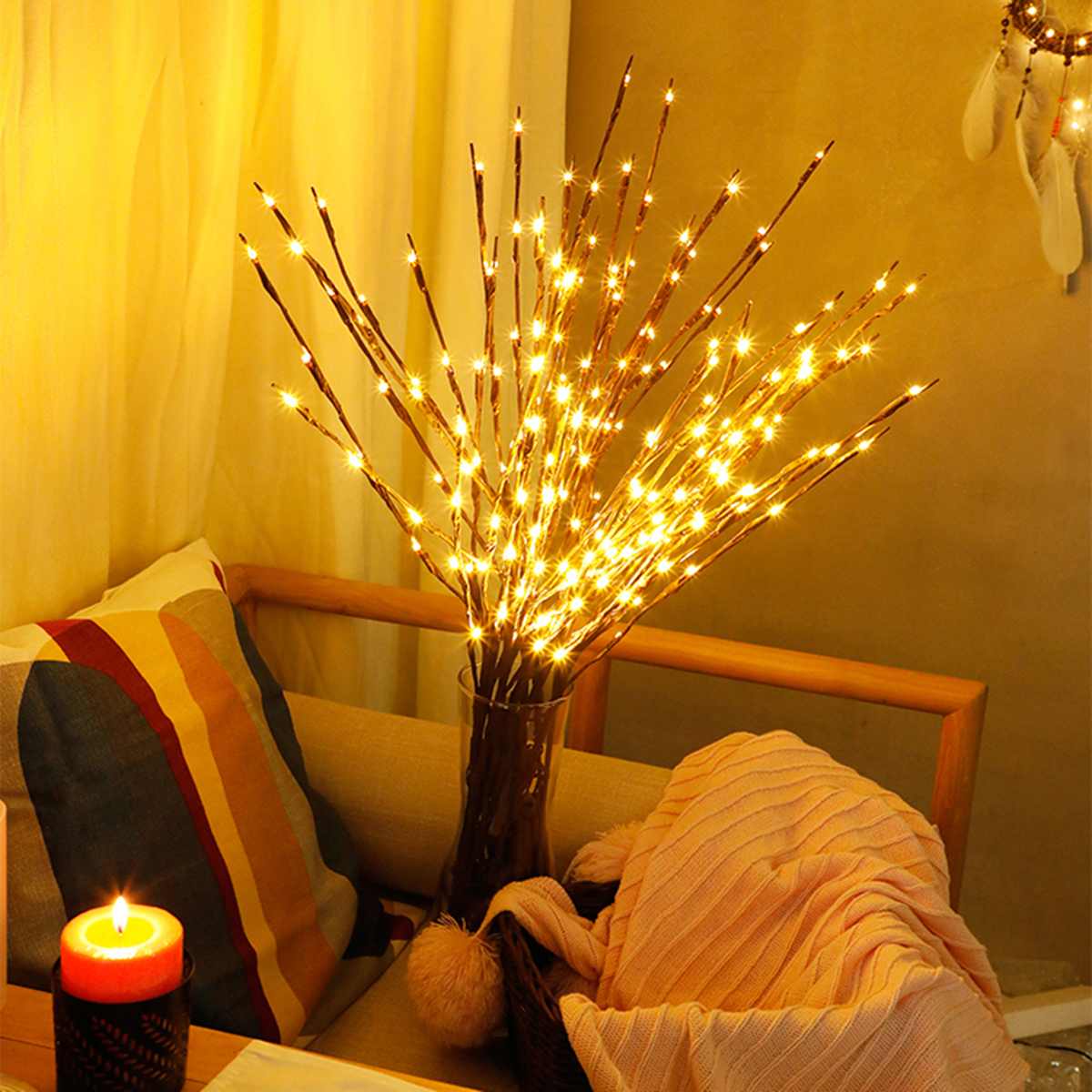 77cm LED Willow Branch Lamp Simulation Orchid Branch Lights Tall Vase Filler Willow Twig Lighted Branch For Home Decoration