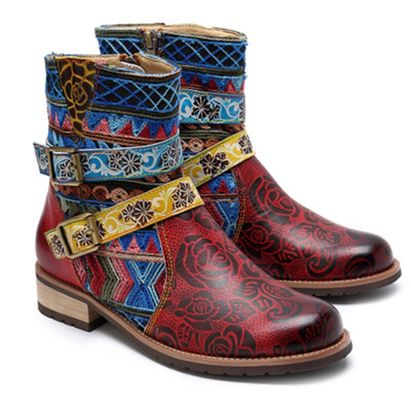 Botas étnicas para mujer, zapatos femeninos de tacón bajo con cremallera, de talla grande 43: 42