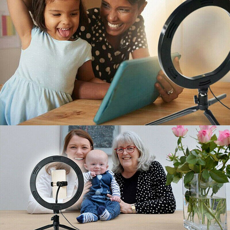 Photography LED Selfie Ring Light 26CM Dimmable Camera Phone Ring Lamp 10inch With Table Tripods Makeup Video Garden Cocina Home