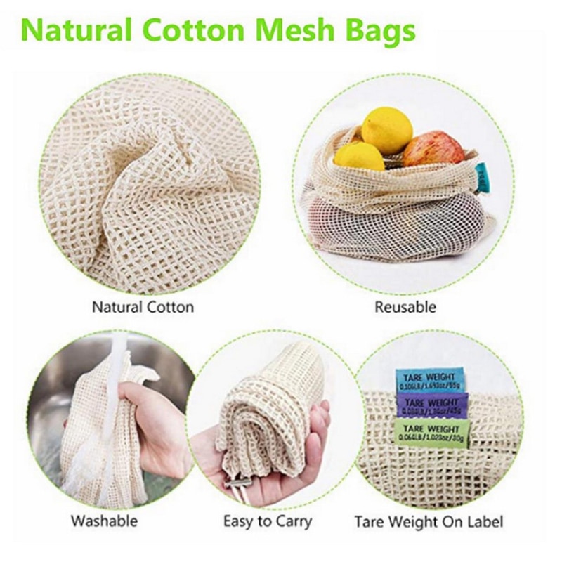 Natural Organic Cotton Mesh Production Of Shopping Bag Reusable Bags For Fruits And Vegetables Washable Eco-friendly Fruit Mesh