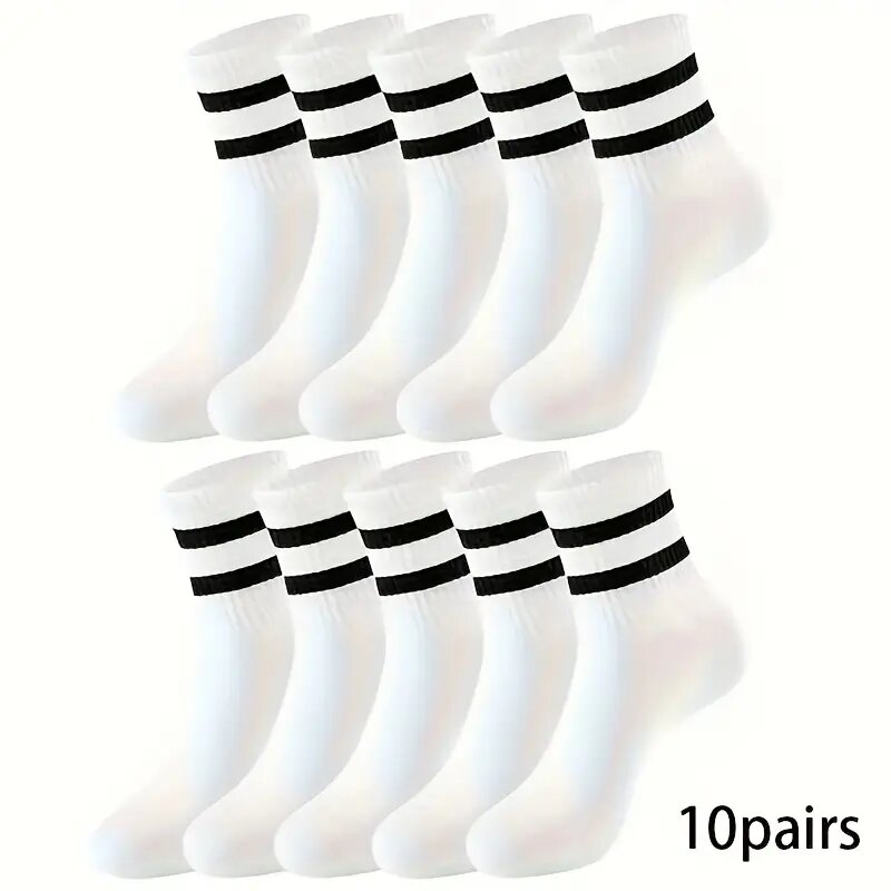 6/10/15/20 Pairs Men Socks Spring Autumn Casual Black White Striped Socks Breathable Mid Tube Sock High Round Neck Socks: Black Red
