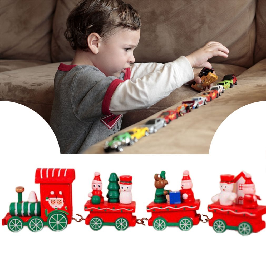 Christmas Wooden Train Toys Lovely Decoration Christmas Ornaments Wooden Train Children's