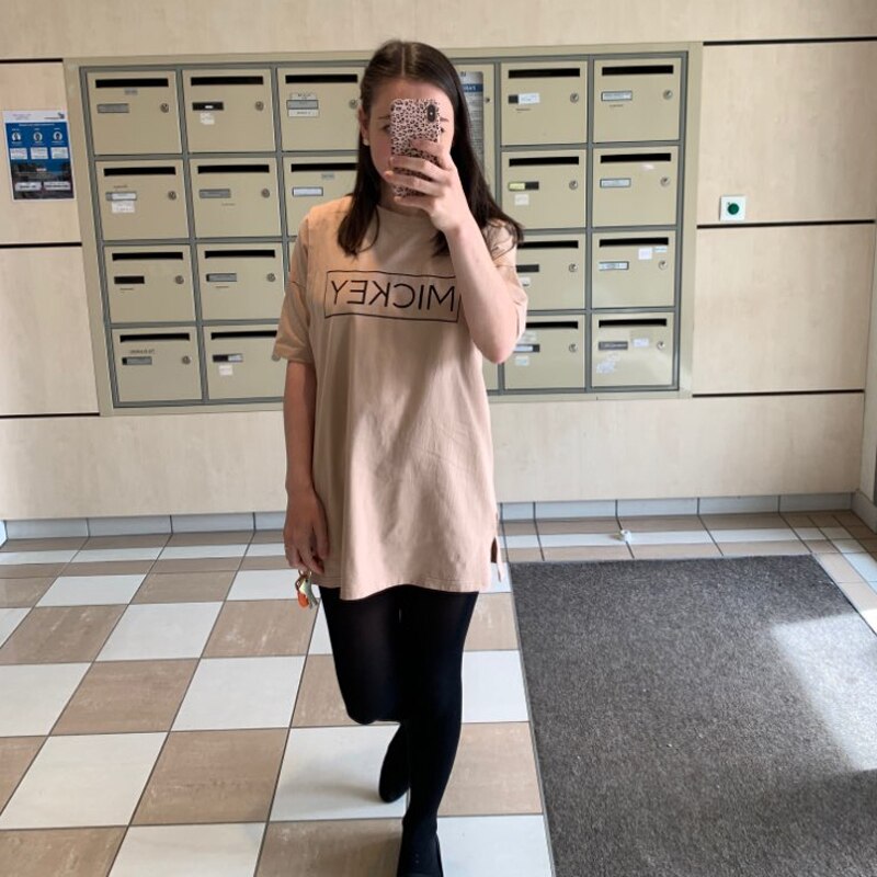 Khaki tegneserie mønster løs plus size ammeskjorter ammetøj sommer gravid tøj sjov skjorte