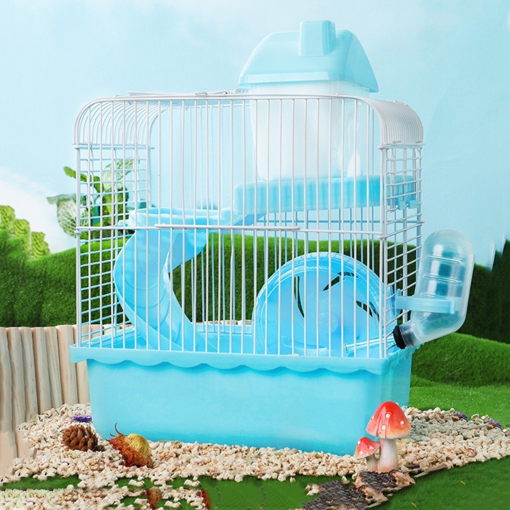 Ventilation Hamster Double-storey Villa Removable with Handle Pet Castle Cage Feeding Bottle with Running Wheel: Dark Brown