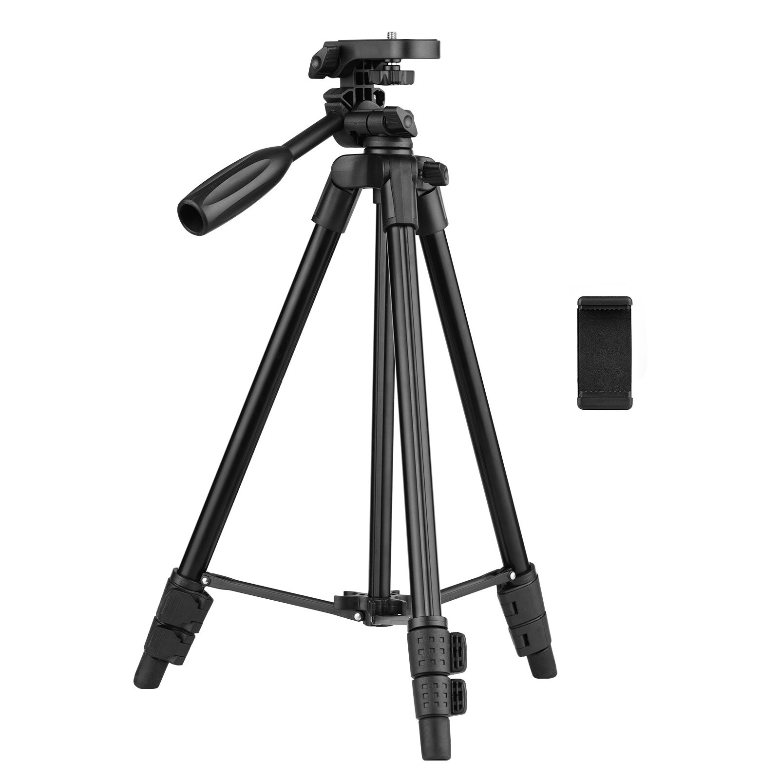 Photography Tripod Stand Aluminum Alloy 115cm 3-Section 3KG Payload 3-Way Pan Head 1/4 Mounting with Bubble Level Phone Clamp