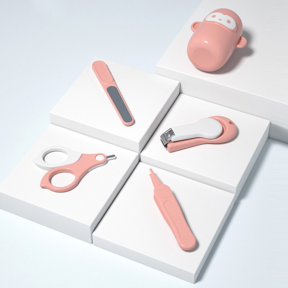 Baby nagelknipperset met aapje, opbergdoos, nagelknipper voor pasgeborenen, schaar, vijl, pincet, nagelverzorgingsset, babyset