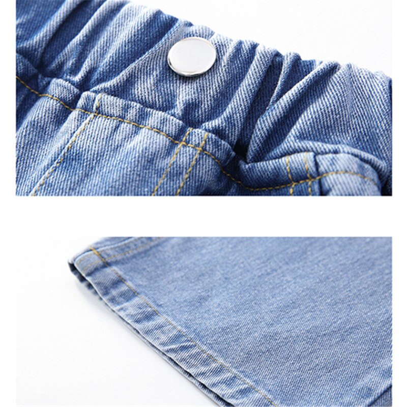 2022 Tiener Meisjes Mid-Taille Jeans Katoen Effen Kleur Koreaanse Lente Herfst Wid Been Broek Kinderkleding School Denim broek 4-14Yrs