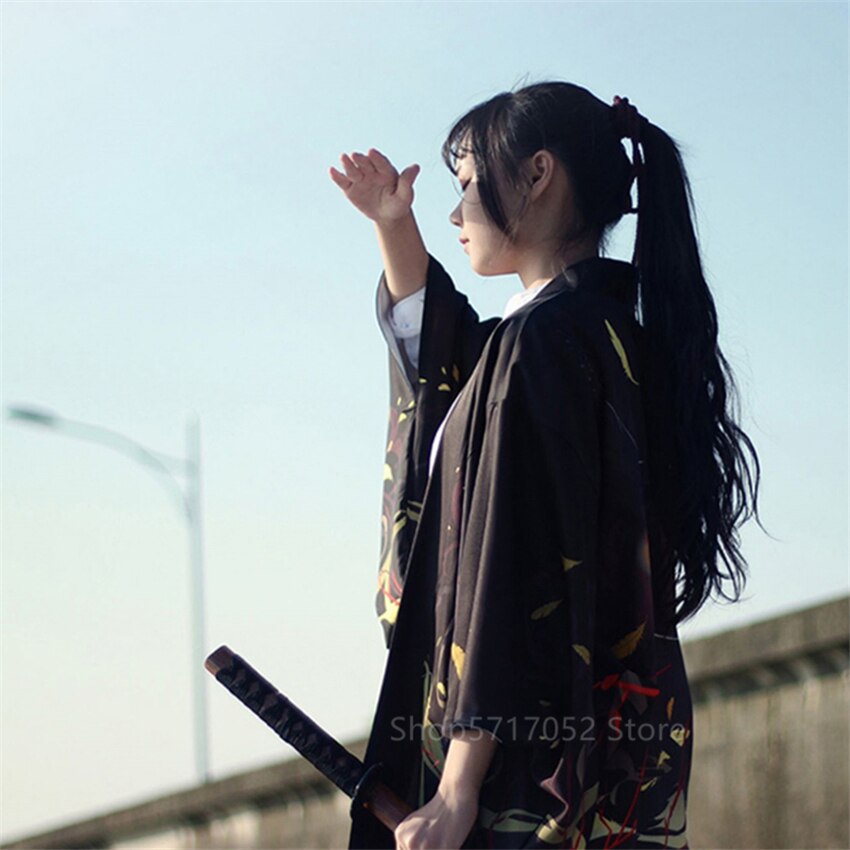 Kimono cardigan drieduizend kraaien doden vrouw jurk japanse stijl haori samurai kostuum mannen aziatische kleding zwart wit yukata